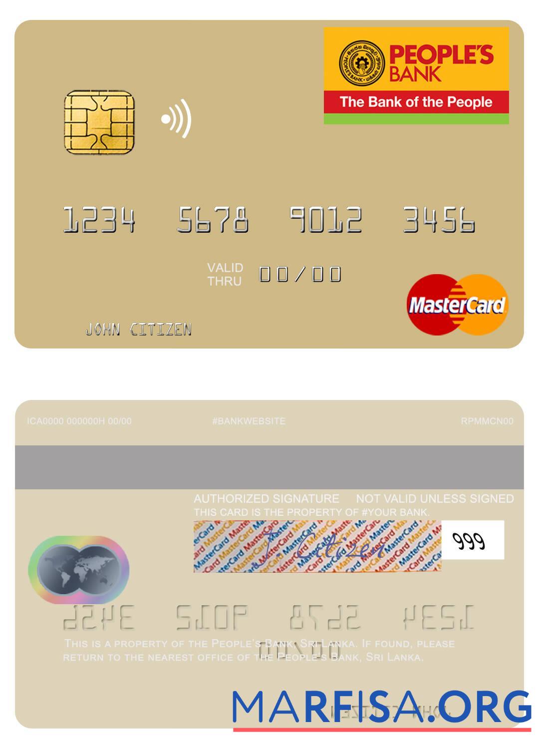 Blank Sri Lanka People’s Bank mastercard example